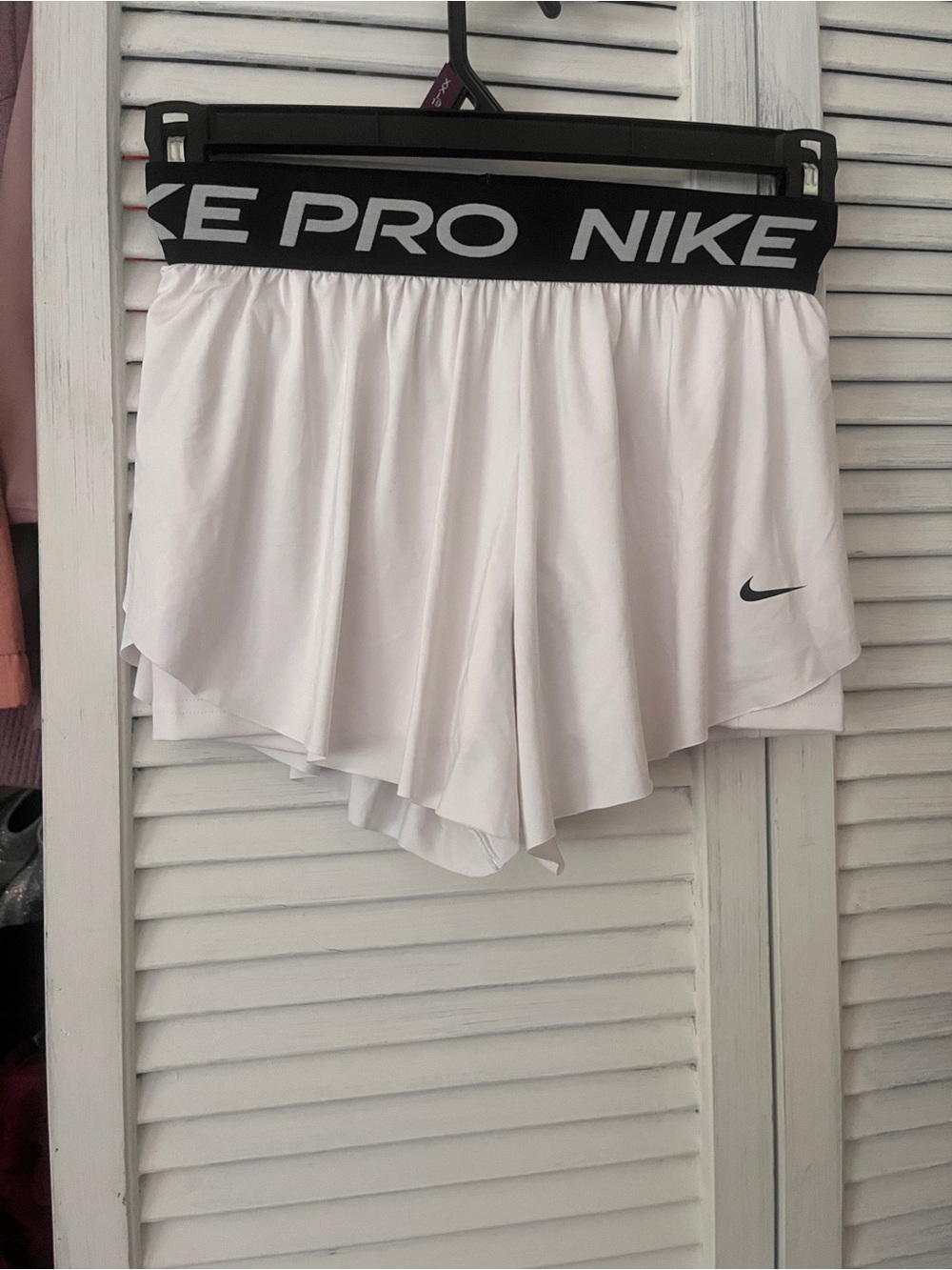 Nike Women's White Athletic Layered Running Shorts with Black Branded Waistband
